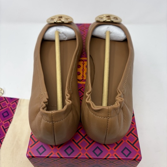 Tory Burch Minnie Travel Ballet Flat Royal Tan Gold Size 7.5 - Picture 7 of 12